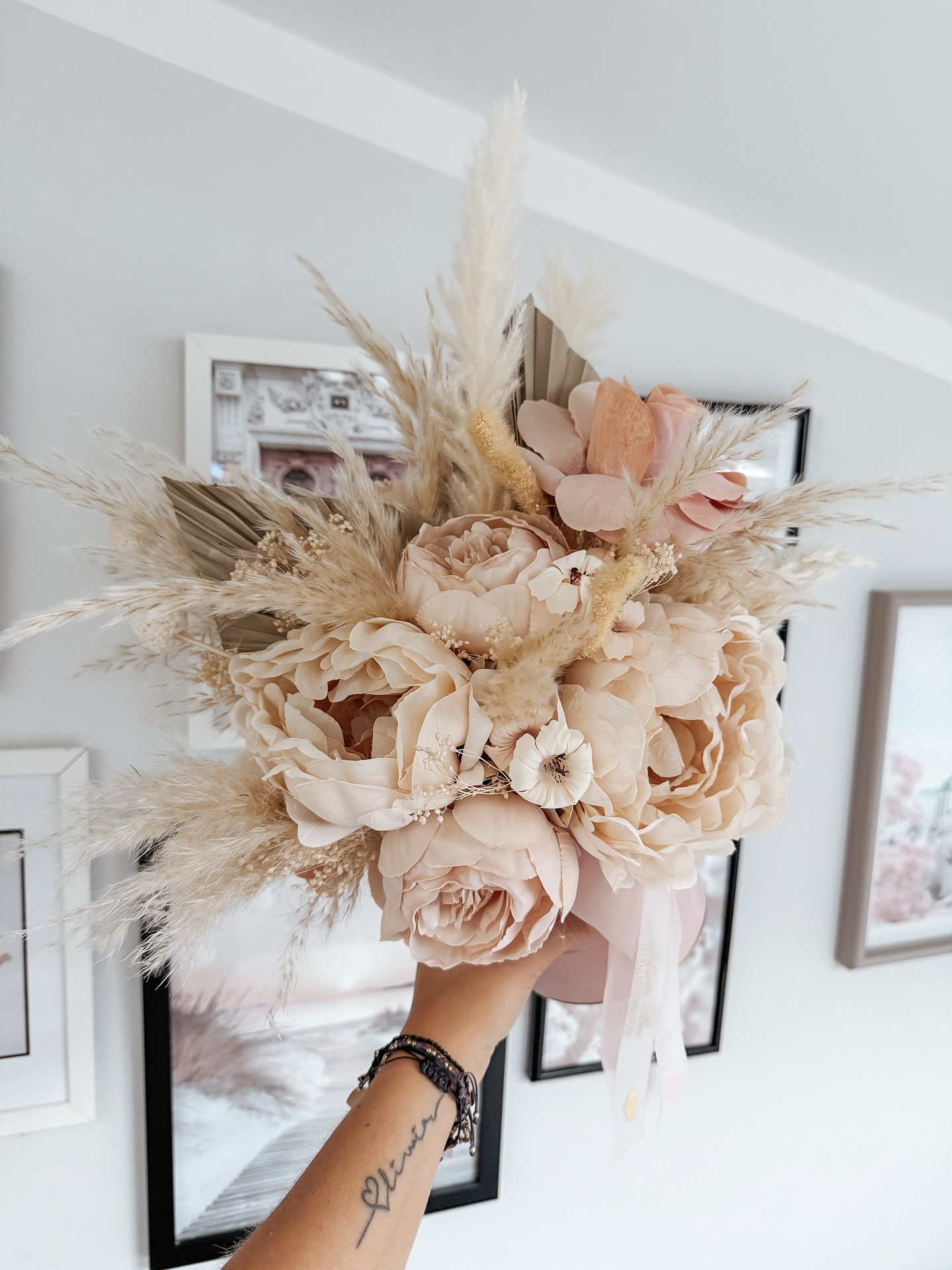 Flower Box bukiet nude róż boho(PREMIUM) zdjęcie 1