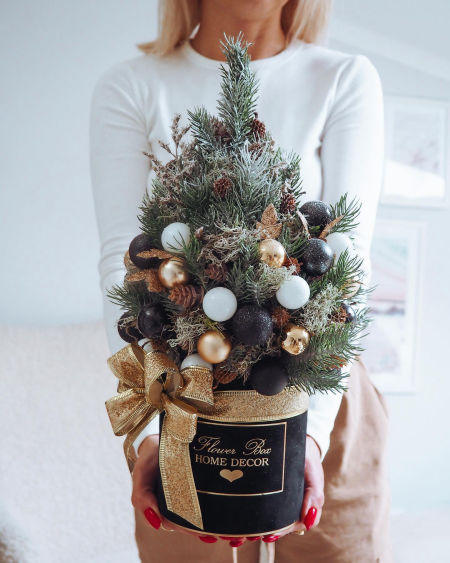 Kompozycja świąteczna choinka czarna złota biała (PREMIUM)