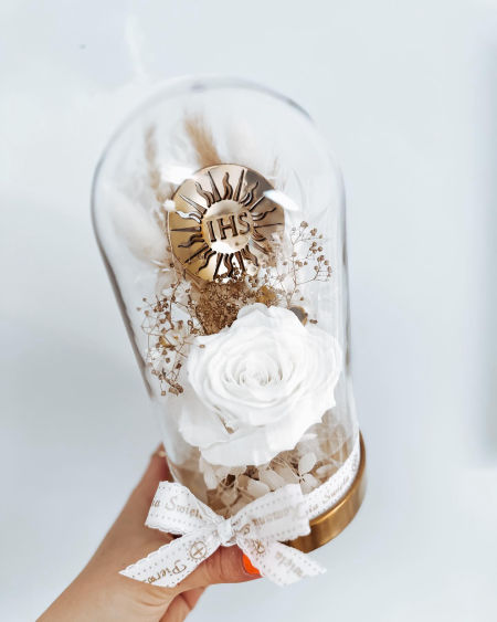 Szklana kopułaz wieczną różą Pamiątka Pierwszej Komunii Świętej (PREMIUM)