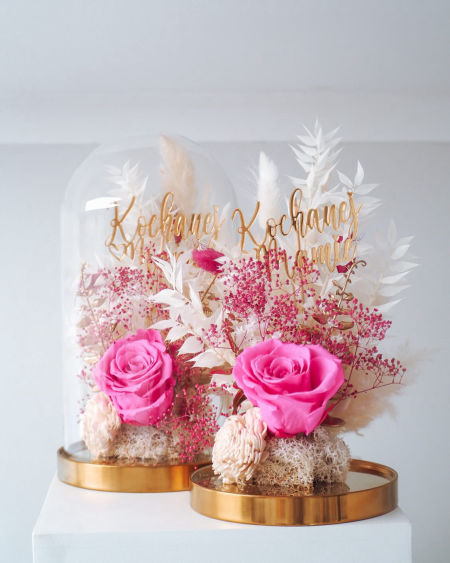 Szklana kopuła z wieczną różą fuksja glamour  (PREMIUM)