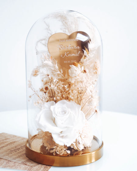 Szklana kopuła z wieczną różą białą Podziękowania weselne (PREMIUM)