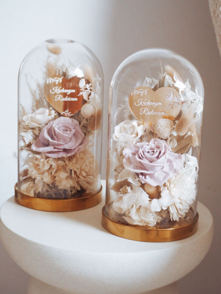 Szklana kopuła z wieczną różą karmel Podziękowania dla Rodziców (PREMIUM)