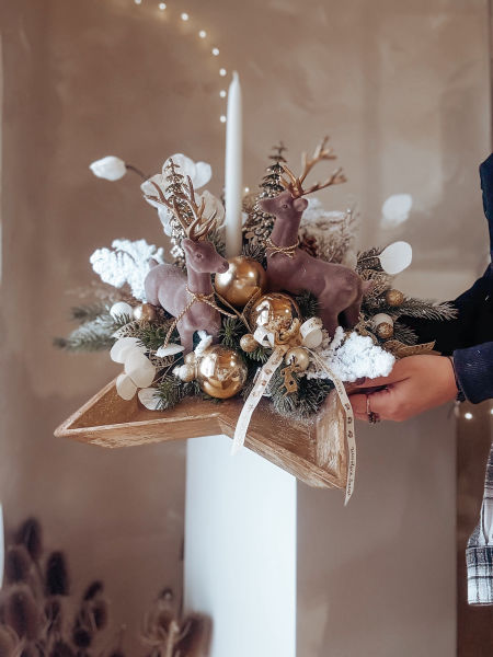 Kompozycja na stół renifery świecznik (PREMIUM)