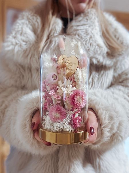 Szklana kopuła z suszem róż Dzień Babci (PREMIUM)