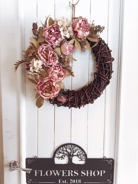 Wianek piwonia vintage na drzwi wiosna  (PREMIUM)