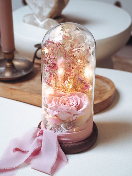 Szklana kopuła z wieczną różą różową lampka (PREMIUM)