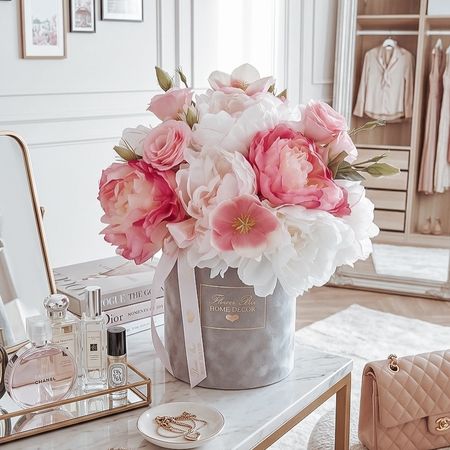 Flower Box duży wiosenny bukiet peonie i eustoma (PREMIUM)