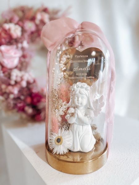 Szklana kopułaz wieczną różą Pamiątka Pierwszej Komunii Świętej Dziewczynka(PREMIUM)