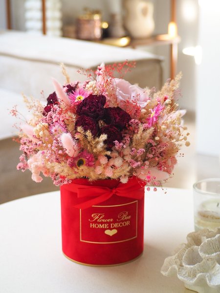 Flower Box czerwień róże suszone i wieczne (PREMIUM)