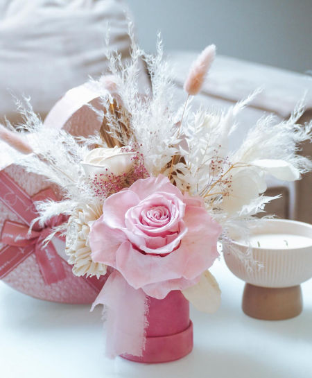 Kompozycja suszony bukiet wieczna róża puder (PREMIUM)