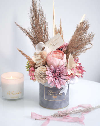 Flower Box trawa pampasowa Boho  Róż (PREMIUM)