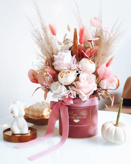 Flower Box  bukiet różowo złoty pudełko brudny róż (PREMIUM)