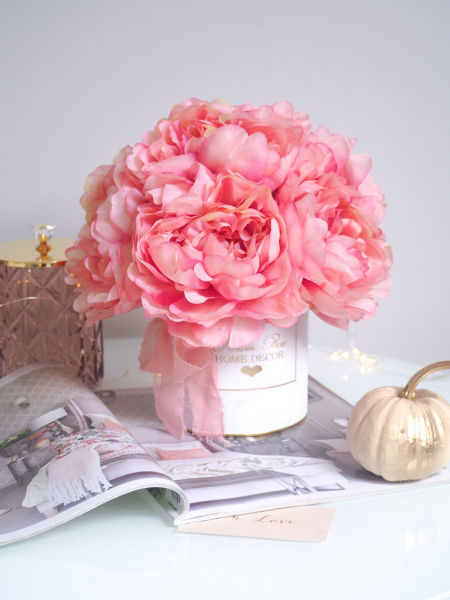 Flower Box peonie jedwabne burdny róż (PREMIUM)