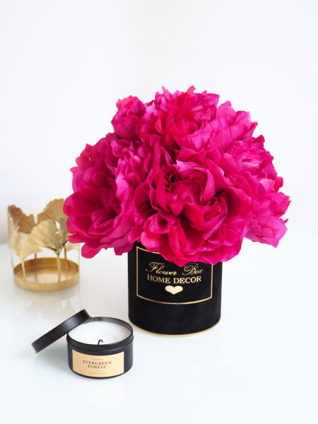 Flower Box Jedwabne Peonie Fuksja S (PREMIUM)