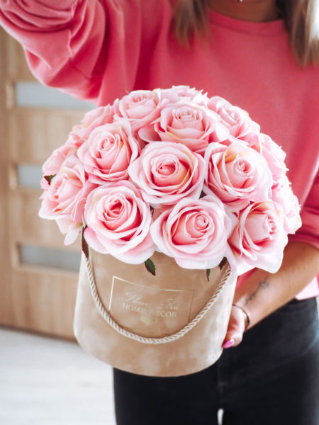 Flower Box Jedwabne róże pudrowe  (PREMIUM)