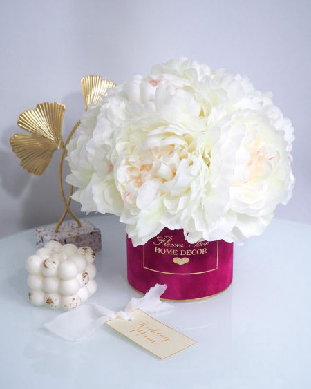 Flower Box peonie jedwabne pudełko fuksja  (PREMIUM)