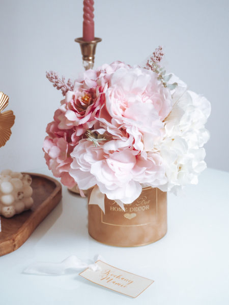 Flower Box pudrowy róż przydymiony Piwonie  (PREMIUM)