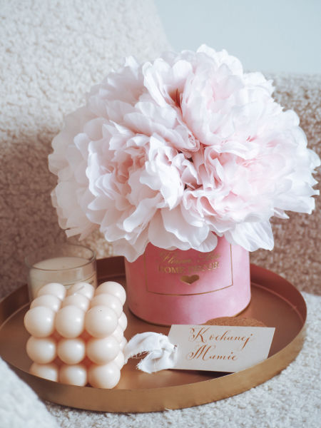 Flower Box peonie jedwabne pudełko pudrowy róż (PREMIUM)