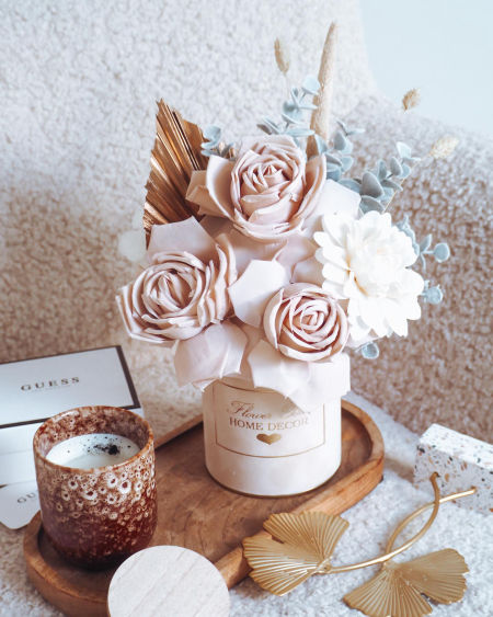 Flower Box  beżowe róże Vintage kremowe pudełko S (PREMIUM)