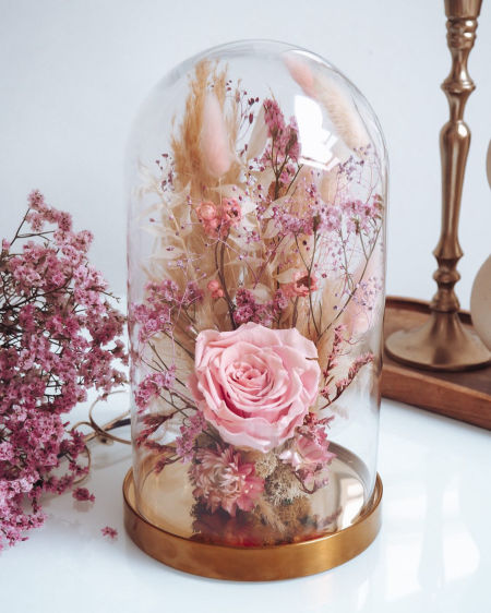 Szklana kopuła z wieczną różą pudrowy róż  (PREMIUM)