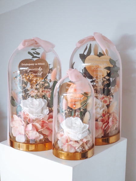 Szklana kopuła z wieczną różą i eukaliptusem MINI  (PREMIUM)