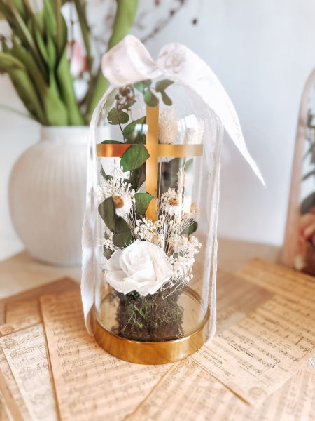 Szklana kopułaz wieczną różą Pamiątka Pierwszej Komunii Świętej II (PREMIUM)