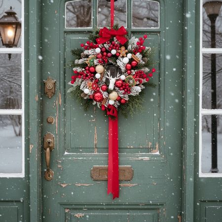 Wianek na drzwi świąteczny czerwień piernik (PREMIUM)